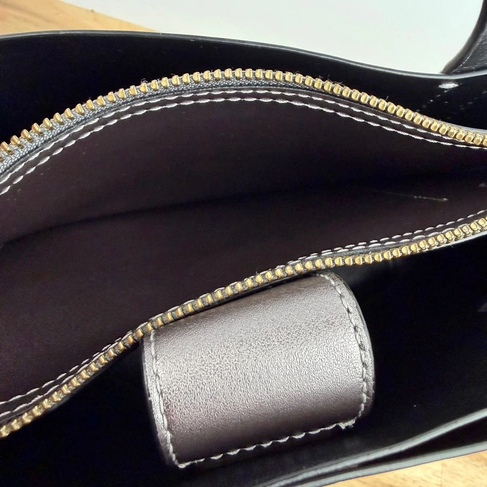 Kate Spade Metallic Pewter Leather Tote Bag Triple Compartment Handbag Gunmetal